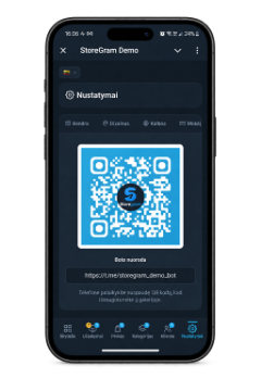 The QR code for the storefront in the manager panel, with the bot link under it.
