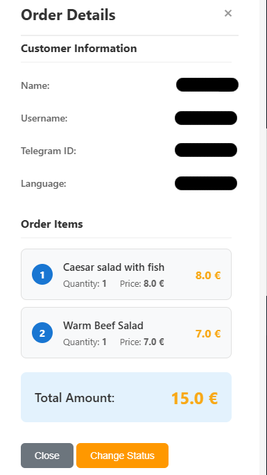Storegram branded ordering store inside Telegram — checkout